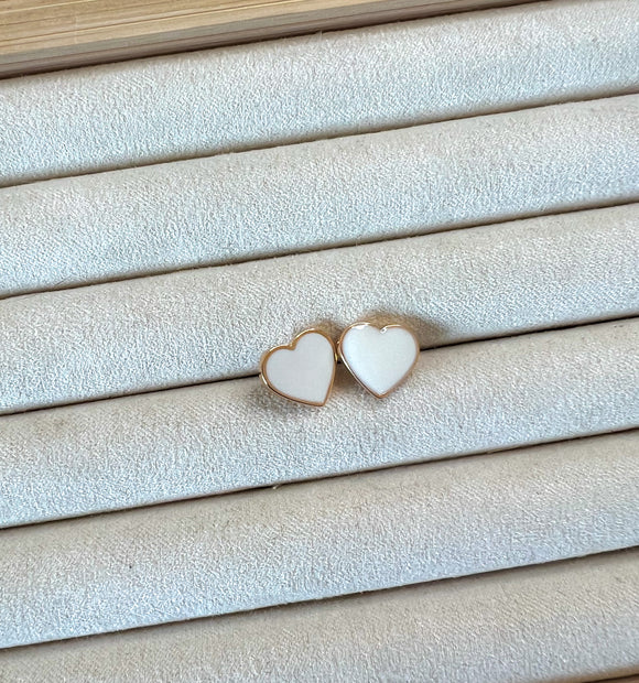 Gold White Heart Earrings