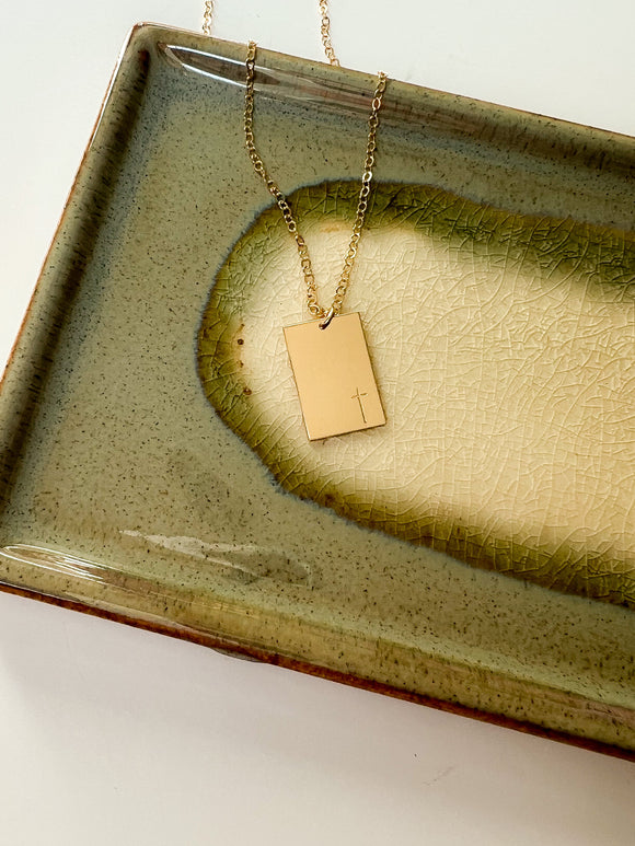 Gold Large Rectangle Necklace